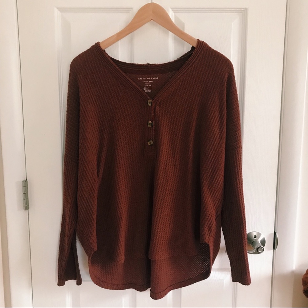 American Eagle Button Accent Sweater Burgundy